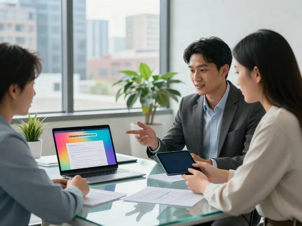 Client discussing loan options using https://red-deer.paydayloans-on.ca in modern office setting.