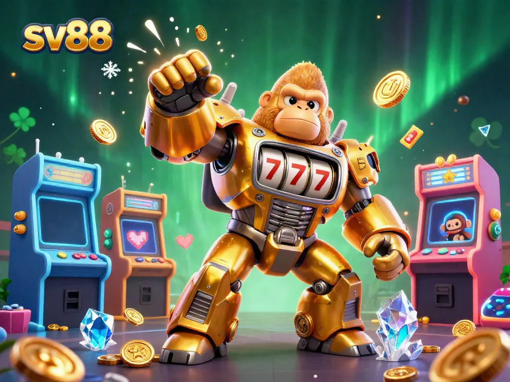 Experience big wins with sv88's 3D slot-themed illustration featuring energy and excitement.