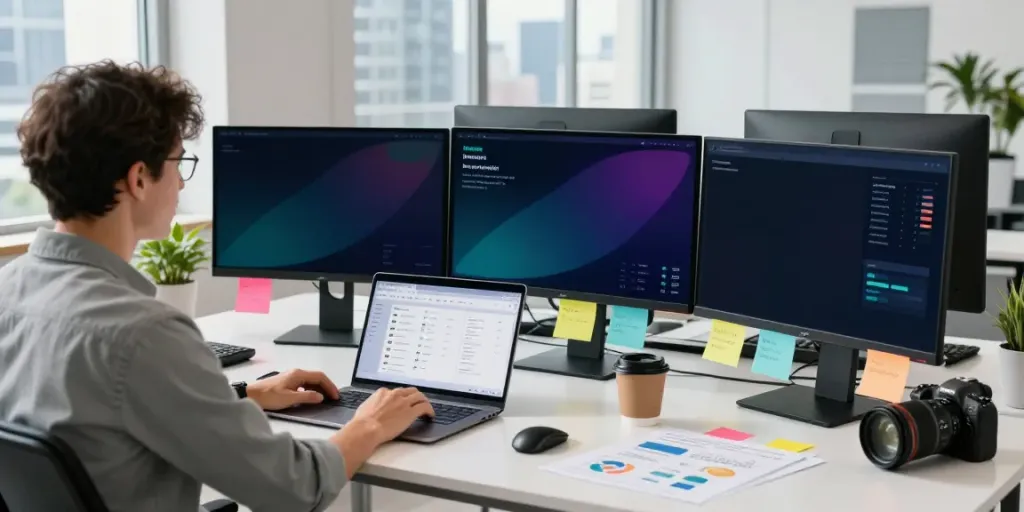 Digital marketing expert analyzing instant indexing results at a modern desk