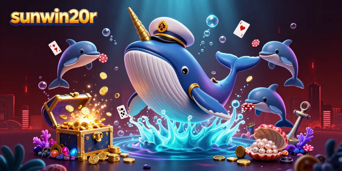 Experience the excitement of sunwin20r with playful dolphins and a massive whale in a vibrant casino scene.