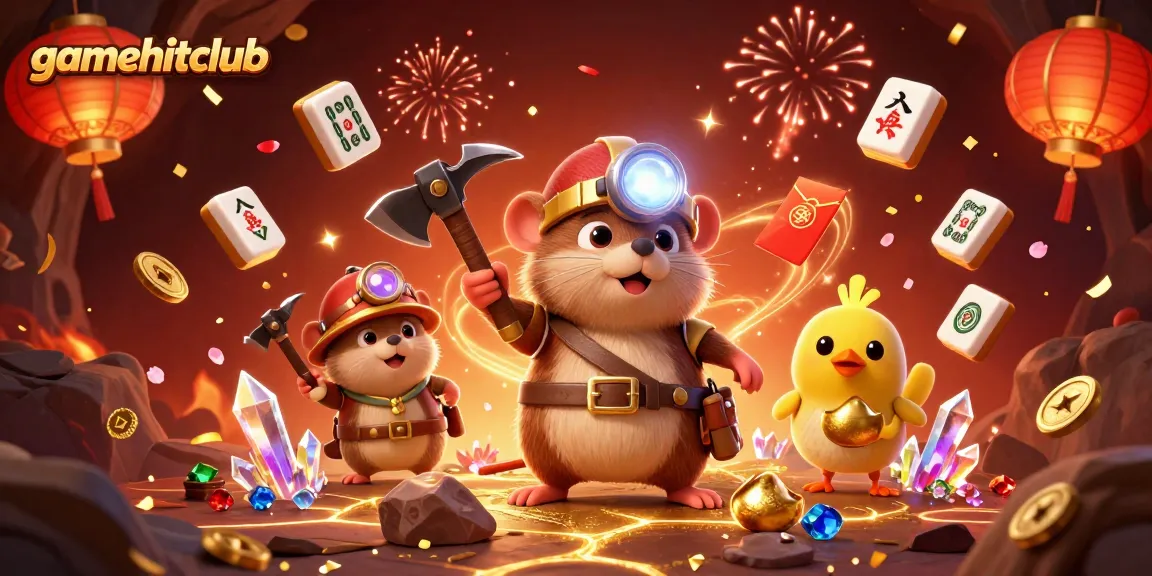 Join the excitement at gamehitclub with a treasure hunter mole and glowing gems in a vibrant casino scene.